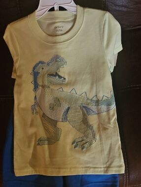 Carter's Pale Yellow Short-Sleeve Tee with Blue Dinosaur Graphic and Blue Shorts